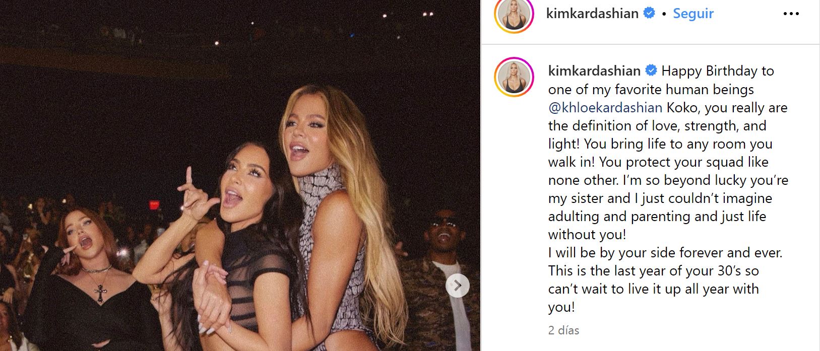 Mensaje de Kim Kardashian a Khloe (Instagram @kimkardashian)